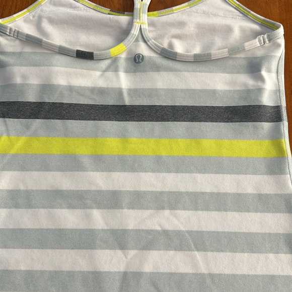 Lululemon-power Y tank to built in bra -size 6-neon white Heather stripe. - Picture 6 of 6
